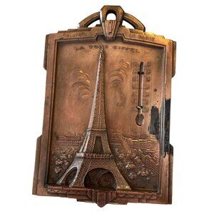 Vintage French Copper Paris Souvenir Wall Thermometer Plaque With Eiffel Tower D